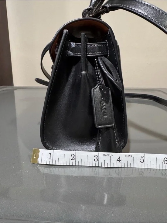 Coach Black Leather Top-Handle Satchel with Signature C Lock - Picture 8 of 8